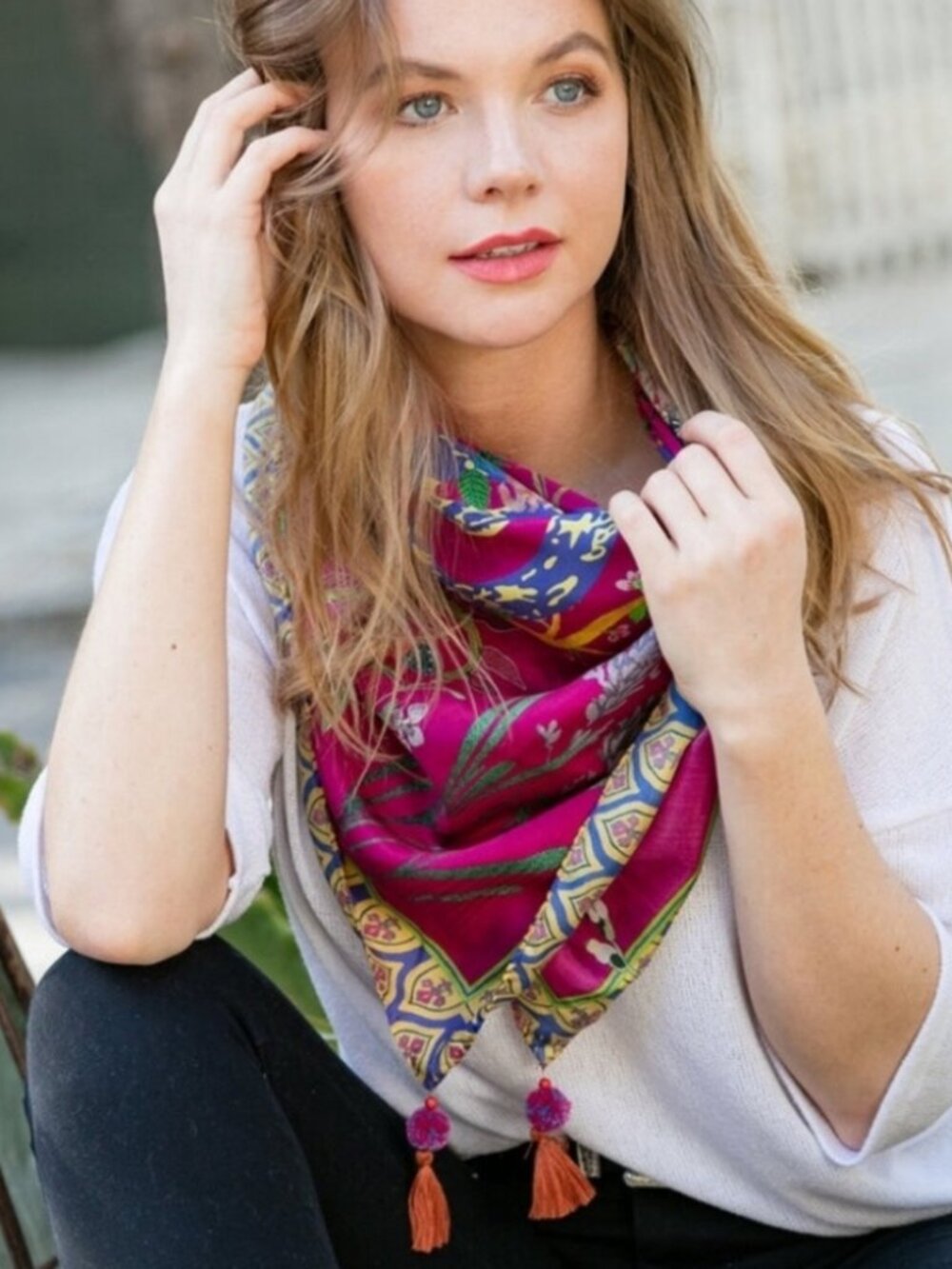 Vismaya Collection Pink Silky‎ Scarf with Tassel Detail